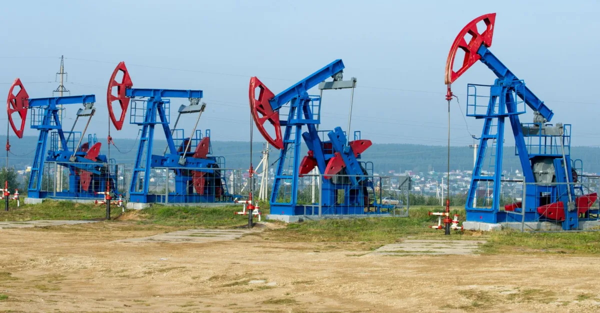 Oil well pump jacks in motion