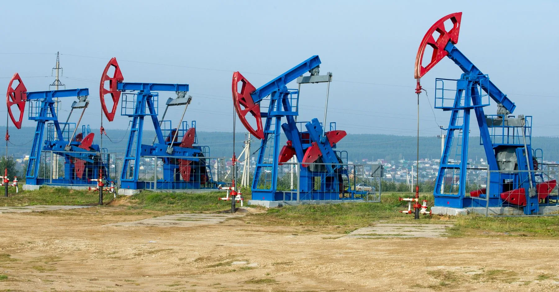 Oil well pump jacks in motion