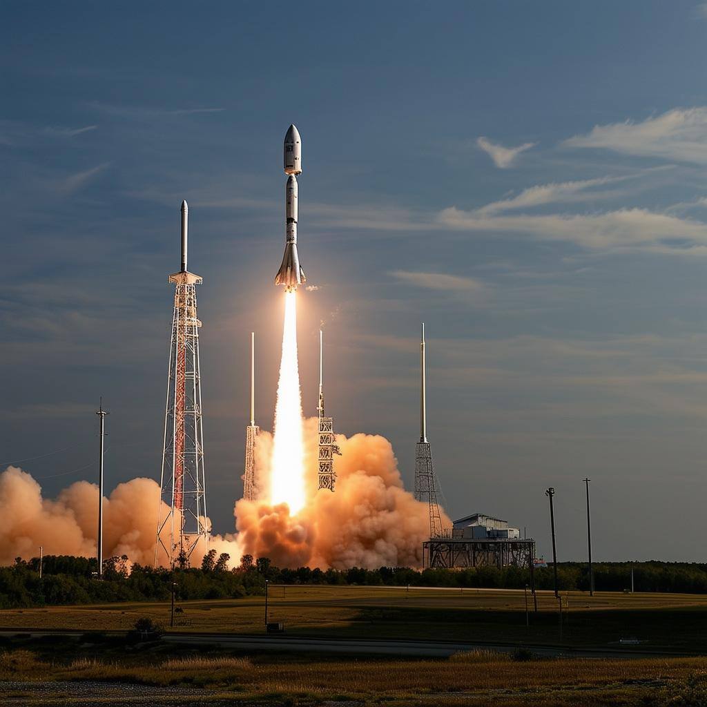 Falcon Heavy rocket launch with bright flames