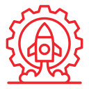 Red rocket inside gear icon