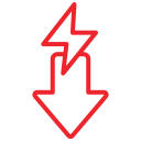 Red power efficiency down arrow icon