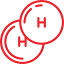 Red hydrogen molecule H2 icon