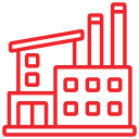 Red factory building outline icon