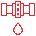 Red pipeline valve with droplet icon