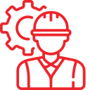 Red engineer icon with hard hat