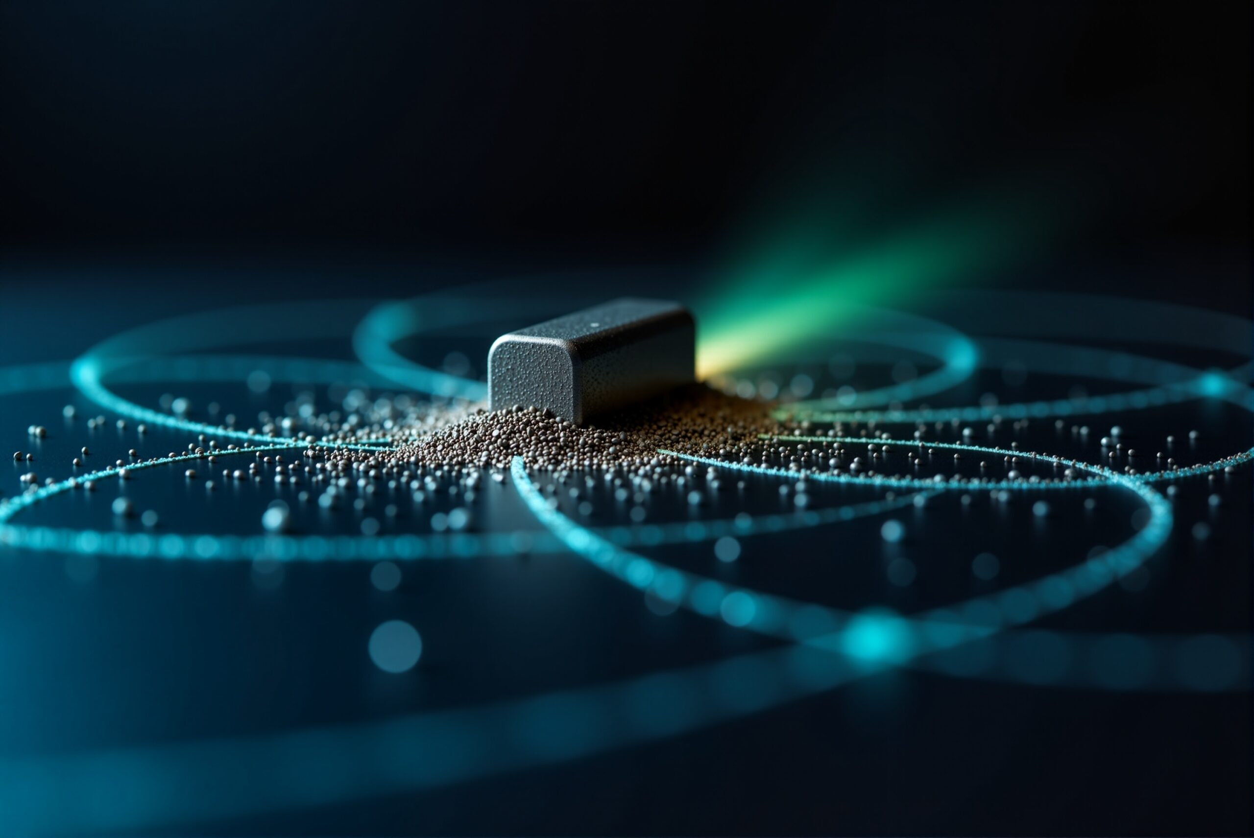 Electromagnetic field concept with glowing cube