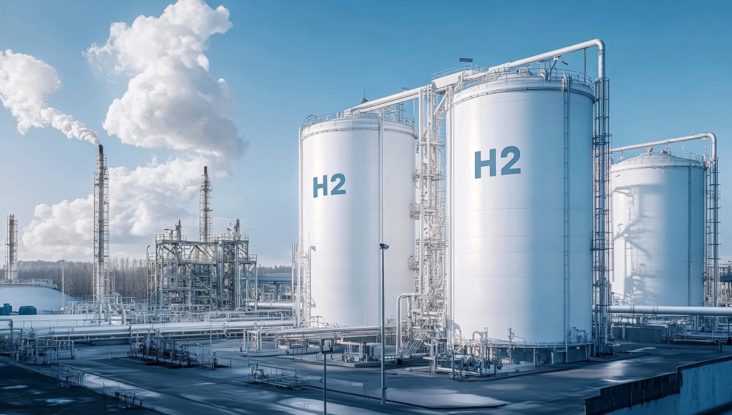 Hydrogen storage tanks at industrial facility