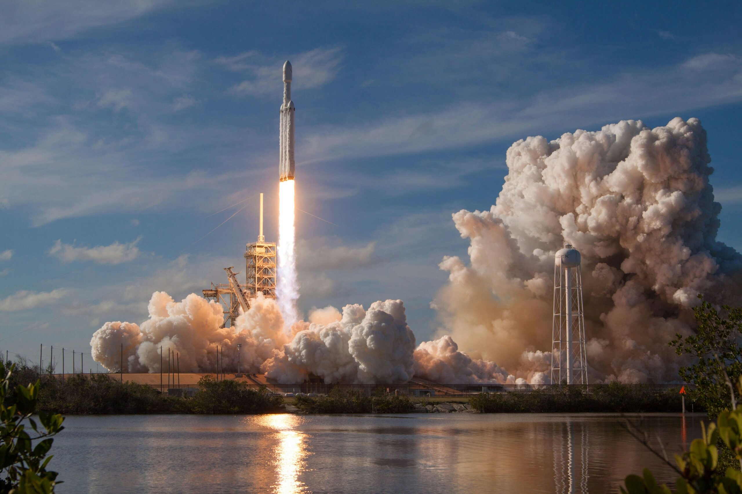 Rocket launch at Cape Canaveral with smoke plume